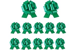 TIADYBOW 12Pcs Large Pull Bow Wrapping Pull Bow Ribbon Pull Bows for Wedding Baskets,Diameter Gift Bows, Large Bows for Presents,Wedding Birthdays Car Decoration (6IN, Green)