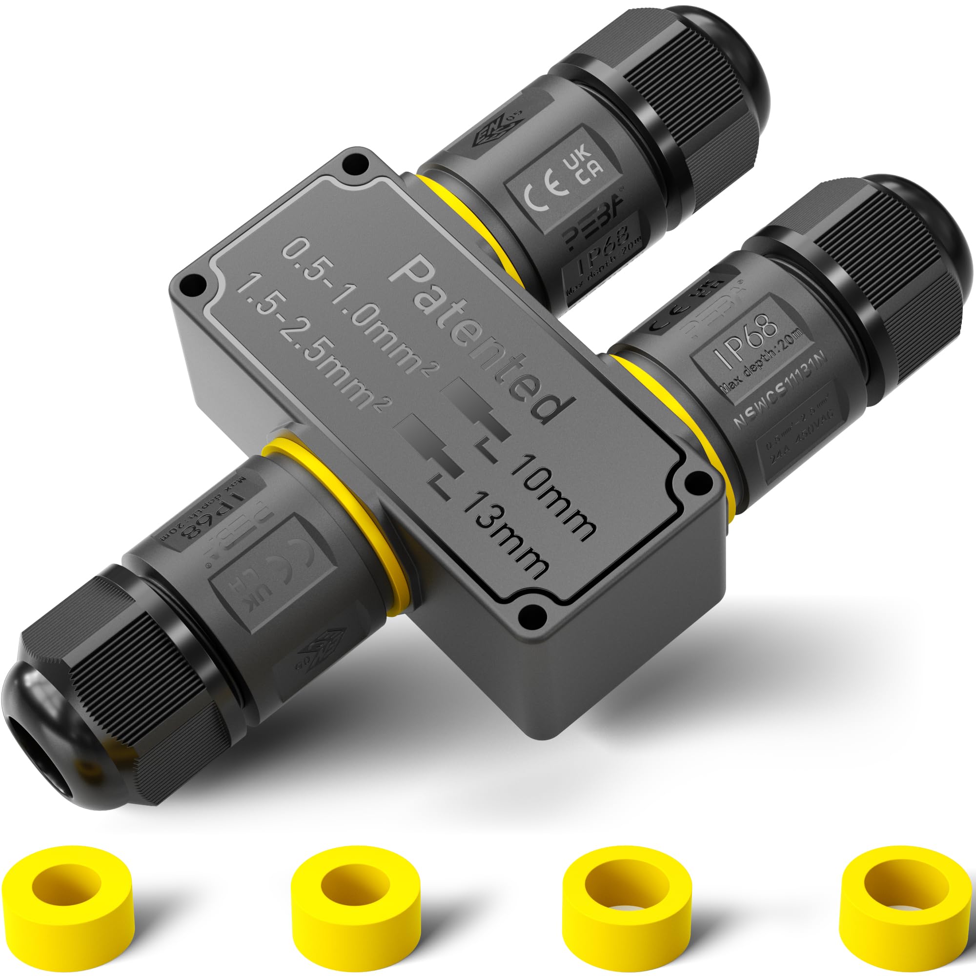 PEBA IP68 Waterproof Cable Connector Outdoor, 3 Way Waterproof Junction Box Outdoor Cable Connector, 3 Pins Wire Connector, Extension Electrical Cable Protector for Cable Diameter 4mm-12mm (1 Pack)