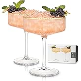 Viski Meridian Vintage Coupe Glasses, Art Deco Champagne Coupe Glassware, Gold Rimmed Stemmed Drinkware Set of 2, 11.5 oz