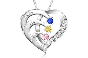 Easycosy Custom Name Necklace with Birthstones Customized Promise Necklace Heart Pendant with Engraved 2-6 Names - Mothers Da