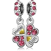 JMQJewelry Mother Mom Son Love Family Lucky Clover Birthstone Crystal Dangle Womens Beads Charms for Bracelets Girls Jewelry 2023