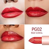 Oulac Red Shimmer Lipstick Hydrating Lip Balm Vegan Clean Beauty Red Coral view 3