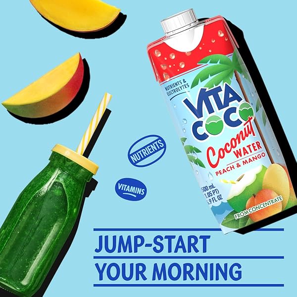 VITA COCO COCONUT WATER, PEACH & MANGO – NATURALLY HYDRATING ELECTROLYTE DRINK – SMART ALTERNATIVE TO COFFEE, SODA, AND SPORTS DRINKS – GLUTEN FREE – 16.9 FL OZ (PACK OF 12)