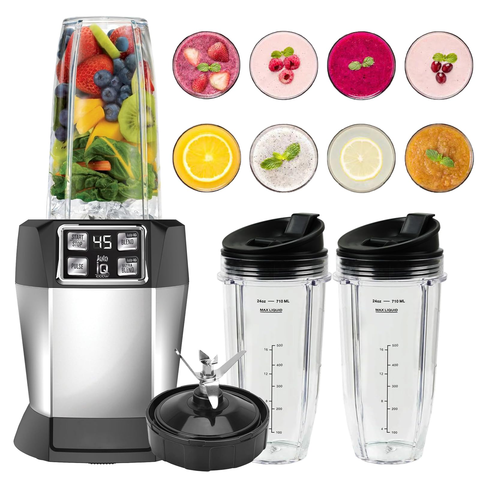 2 Packs Ninja Blender Cups &7 Fins Ninja Blender Blade Replacement Compatible with BN401 BN751 BN801 BL642 BL480-30 BL490-30 BL640 CT680 CT640C CT641 NN100 NN210 NN102 BL2012