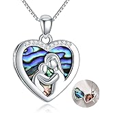 SEDITAO Mother Photo Locket Necklace 925 Sterling Silver Heart Shape Abalone Shells Holds Pictures Memory Pendant Necklace Jewelry Gifts for Women Mother Grandma