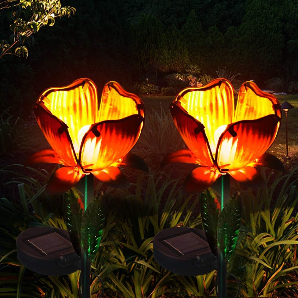 Luxbox Outdoor Solar Lights Decorative 2 Pack for Garden IP65 Solar LED Lights Outdoor Automatically Illuminates Yard Decoration Working 6 Hours