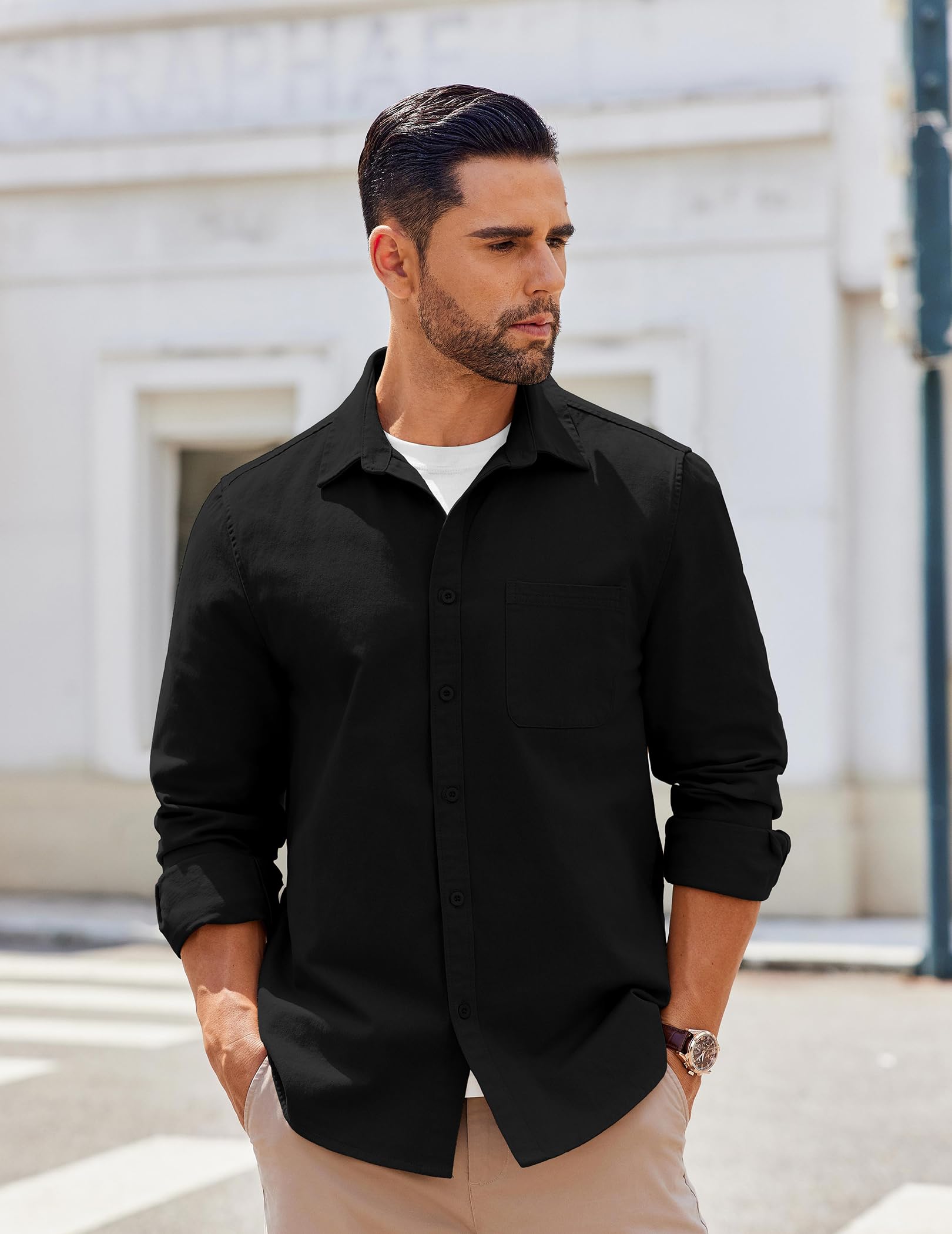 COOFANDY Mens Lightweight Button Down Shirt Jacket Casual Shacket Overshirt