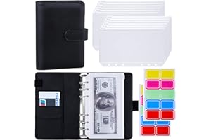 Antner A6 Budget Binder with Zipper Cash Envelopes for Money Organizer & Budgeting, PU Leather Budget Planner Money Saving Binder with Cash Stuffing Envelopes & Labels for Home Office Travel, Black