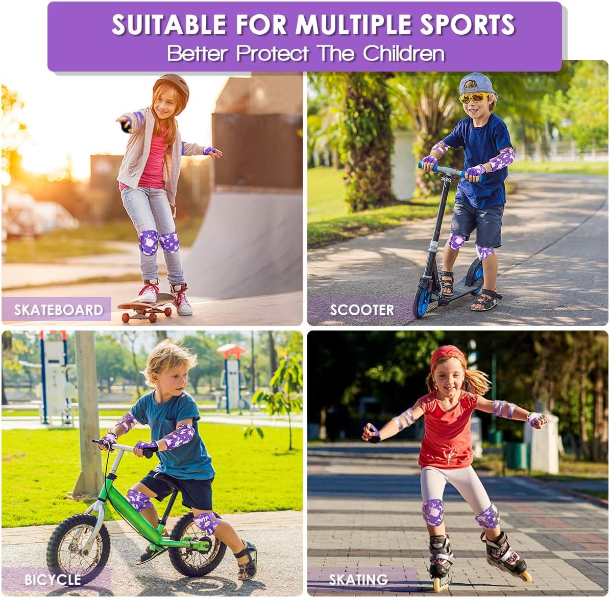 MOVTOTOP Knee Pads for Kids, Soft Kids Knee and Elbow Pads with Gloves Set-Reinforced Stitching Around, Toddler Sports Protective Gear with Mesh Bag for Kids Skateboard Rollerblading Bike Scoote : Sports & Outdoors