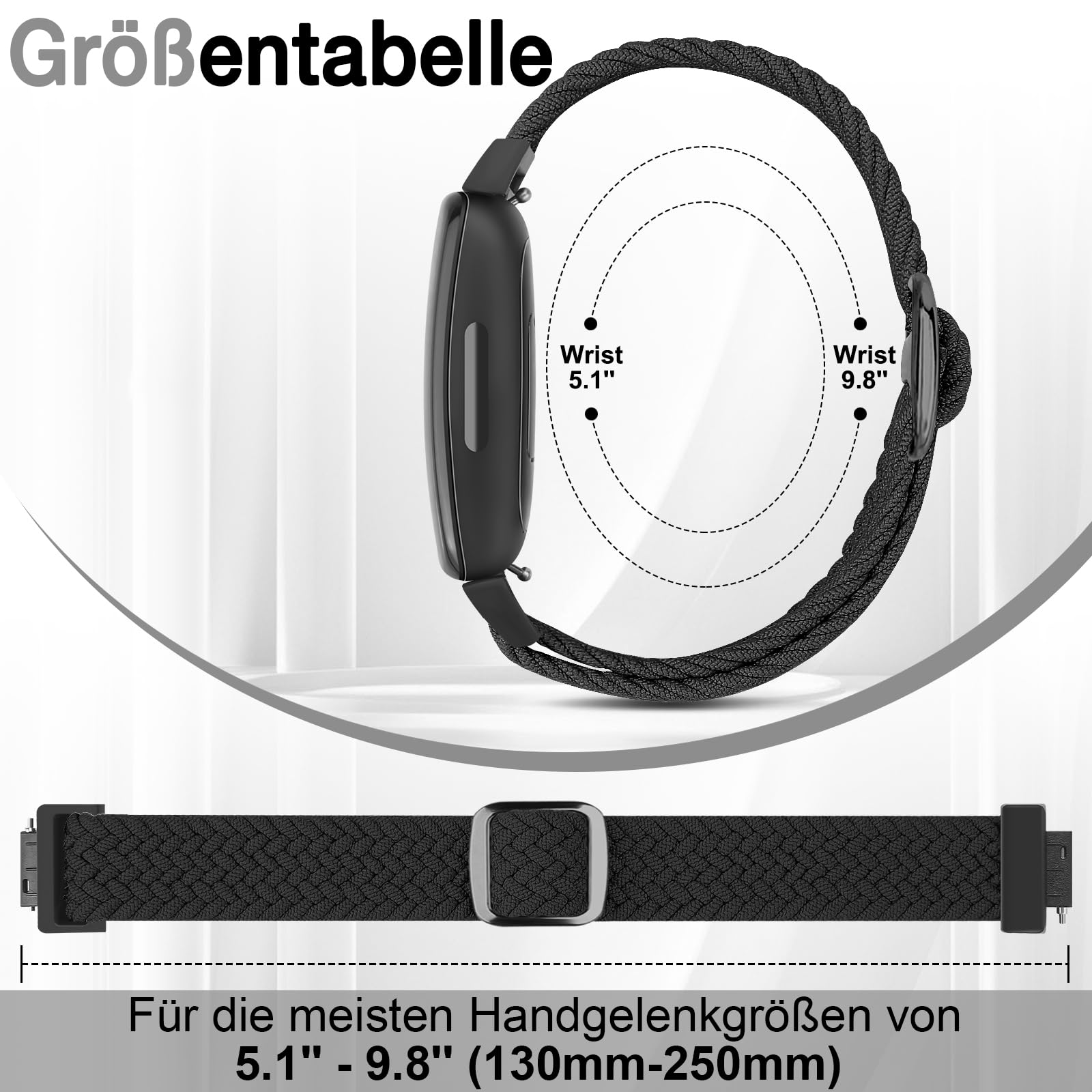 XANS Nylon Geflochtene Armband Kompatibel mit Fitbit Inspire 3/Inspire 2/Inspire/Inspire HR/Fitbit Ace 3/Ace 2, Elastisches Verstellbares Ersatzarmband Dehnbare Weiche Sport Armband für Damen Herren 3