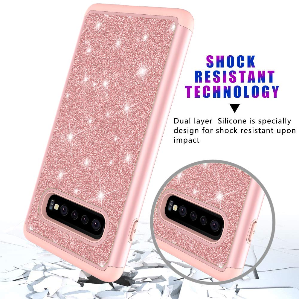 MIITUUELE Galaxy S10e Case, Glitter Case Sparkle Bling, Shining Heavy Duty Protection Dual Layer Hybrid Protective Armor Hard Cover Girls Women Cute Case for Samsung Galaxy S10e (Pink)