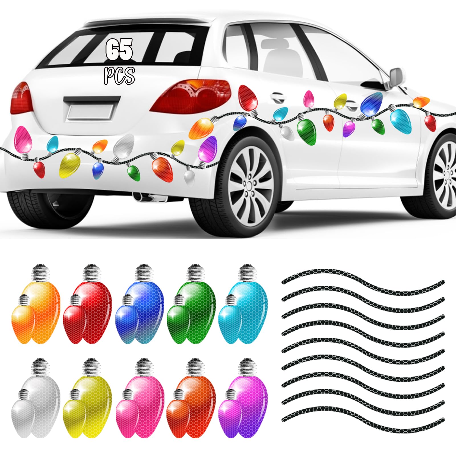 Photo 1 of 65 Pcs Christmas Car Reflective Bulbs Magnets Decorations, 40 Christmas Refrigerator Bulbs Light Shaped Magnets 25 Magnetic Wires for Xmas Holiday