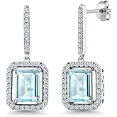 Gem Stone King 4-6 Cttw Drop Dangle Earrings for Women | Gemstone Birthstone Earrings | 925 Sterling Silver | Emerald Cut 9X7MM | Fine Jewelry Gifts for Her Mom Women Wife