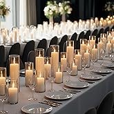 Trxvxo 24 PCS White Pillar Candles (2''X3,4,6) and Glass Cylinder Vases(2.6''X5,6,8),Hurricane Candles,Perfectly Sized for use as a Centerpiece Candle Decoration on Wedding Tables!