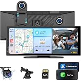 Carpuride Carplay Screen for Car with 4K Dash Cam &amp; 1080P Backup Camera | 11.26" Portable Car Play Screen Wireless Carplay &amp; Android Auto, Loop Recording, GPS Navigation, Music Streaming, Mirror Link