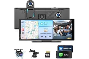 Carpuride Carplay Screen for Car with 4K Dash Cam & 1080P Backup Camera 11.26" Portable Car Play Touchscreen Wireless Carplay & Android Auto, Loop Recording, Voice Control, GPS Navigation, Mirror Link