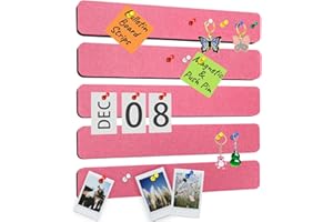 Bulletin Board, Jeethemy Felt Pin Board Bar Strips, Self Adhesive Cork Boards for Walls with 35 Push Pins for Bedrooms Offices Home Decoration,5 Pack,Pink