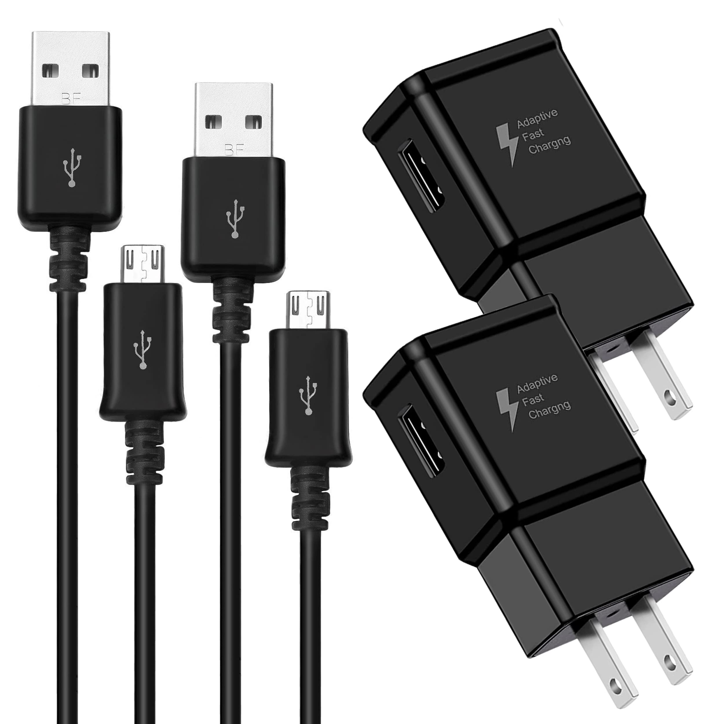 Photo 1 of Adaptive Fast Charging Wall Charger with 5 Feet/1.5 Meter Micro USB 2.0 Cable Kit Set Compatible with Galaxy S7/S7 E/S6/S6 E/Note5/4 /S4/S3/MP3 and Others (2-Packs)