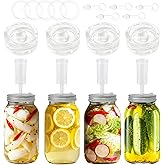 Fermentation Kit for Wide Mouth Mason Jars,Fermentation Kit with 4 Glass Fermentation Weights,4 Fermenting Lids,4 airlocks,5 Silicone Rings,5 Silicone Grommet for Pickling, Canning and Sauce(No Jars)