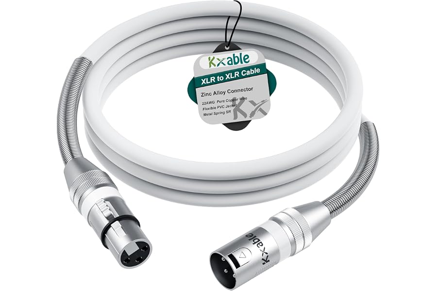 Kxable XLR Microphone Cable 6 FT, XLR Male to Female Balanced Mic Cable, 3-Pin Shielded Speaker Cord, Zinc Alloy Connectors, 22AWG Pure Copper, Metal Spring SR, Recording Studio, Podcast, White