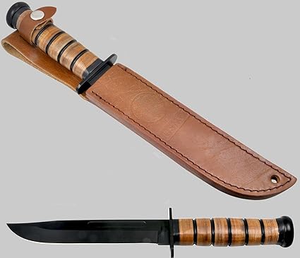 USMC Kampfmesser schwarz mit Leder und Kunstoffscheide