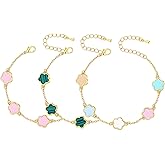 Vpanda Clover Bracelets for Women Set of 3 Gold Tone Adjustable Four Leaf Lucky Charms Bracelets in White Black Red Trendy Jewelry Gift for Women