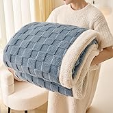 Sherpa Throw Blanket for Couch, Flannel Cozy Soft Thick Blanket for Bed - Fleece, Dirty Blue, 80x90 Inches