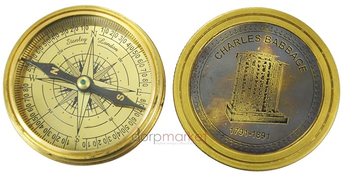 3 Antique Reproduction Charles Babbage (1791-1991) Pocket Sundial Compass with History Vintage Maritime