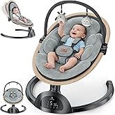 Electric Baby Swings for Infants, Infant Swing with Music Speaker, 3 Seat Positions, 5 Speeds and Remote Control for Newborn Boy Girl, Indoor & Outdoor Use, Black