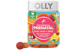 OLLY Essential Prenatal Gummy Multivitamin, Folic Acid, Vitamin D, Omega 3 DHA, Supports Healthy Growth and Brain Development, Citrus Berry - 84 Count