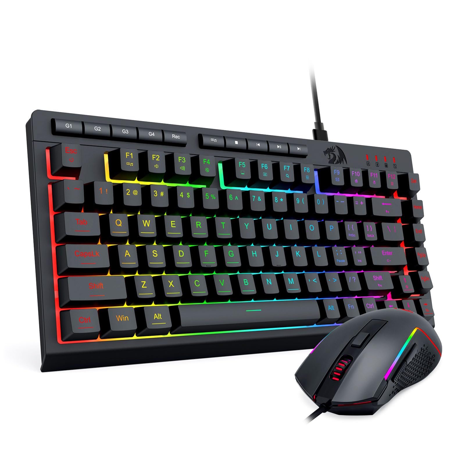 Redragon Wired Gaming Keyboard and Mouse Combo, RGB Backlit, 75% Mini Macro Membrane Keyboard with Anti-Ghosting & Multimedia Keys + 8000 DPI Programmable Optical Mice for PC Laptop