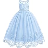 IDOPIP Flower Girl Dresses for Wedding Lace Tulle Princess Pageant Dresses for Girls Kids Prom First Communion Birthday Gowns