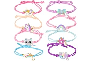 Yarkeuier 8pcs Kids Butterfly Panda Bracelets - Friendship Bracelet Jewelry - Unicorn Rainbow Pendants - BFF String Wristband - Pretend Play Bracelet - Bulk Bracelet
