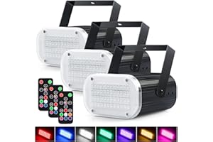 Luditek 3-Pack LED Strobe Lights 48LED Halloween, Multi-Color Sound Activated Disco Party Lights w/Remote Control, Flashing Strobe Lamp for Indoor Home Room Decorations Karaoke