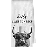 BlissfulAbon Highland Cow Bathroom Towels - Farmhouse Highland Cow Decorative Waffle Weave Hand Towels, Funny Bathroom Hand Towels, 16×24 Inches