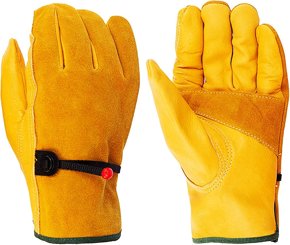 Biomall Leather Work Gloves with Adjustable Wrist, Small（Saddle Tan） Clothing