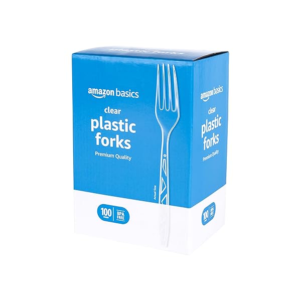 AMAZON BASICS DISPOSABLE CLEAR PLASTIC FORKS, PREMIUM QUALITY,...