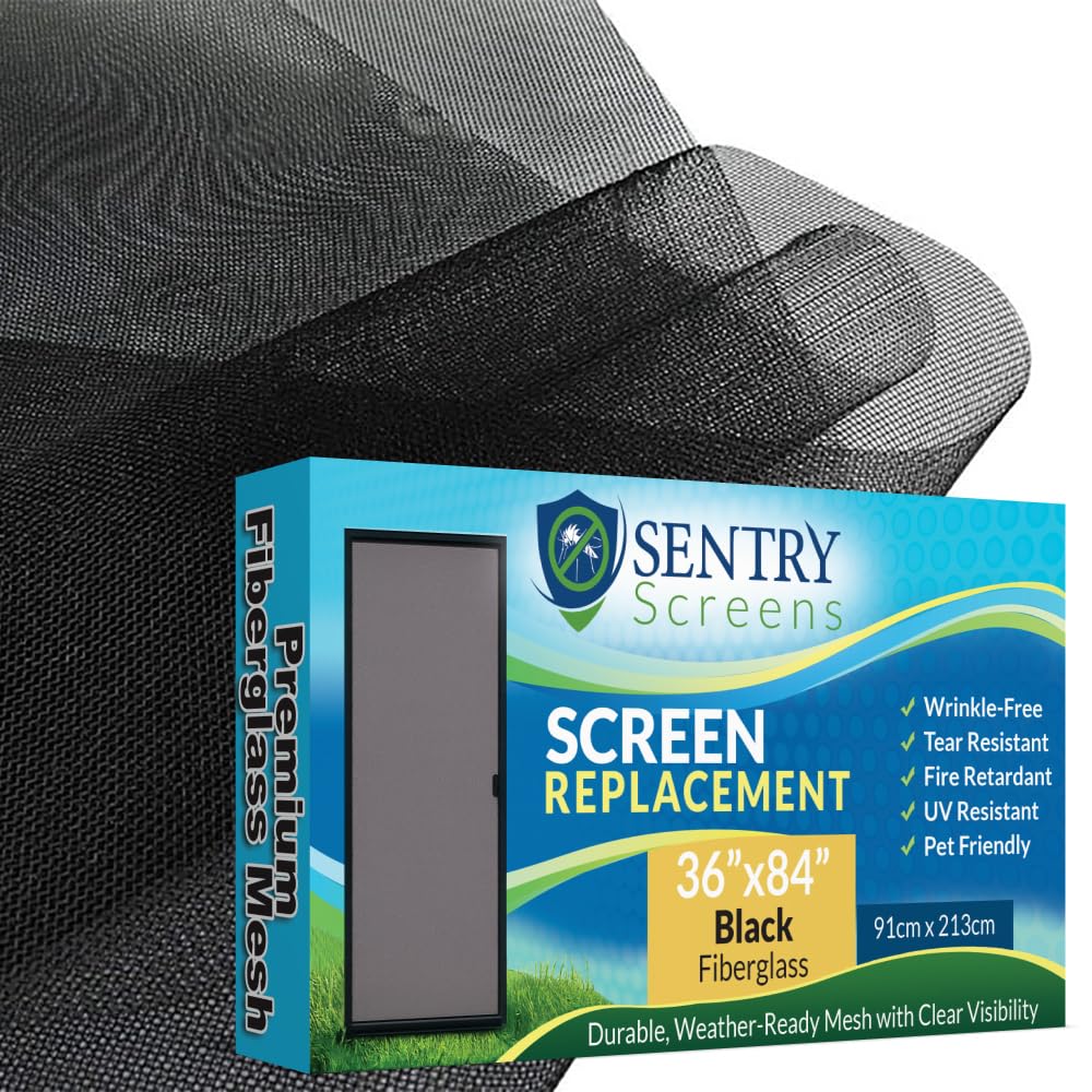 Fiberglass Door and Window Screen Replacement - Black 91cm x 213cm - 120g/sq.m 16x18 Holes/cm - Durable, Pet Resistant, and Flame Retardant
