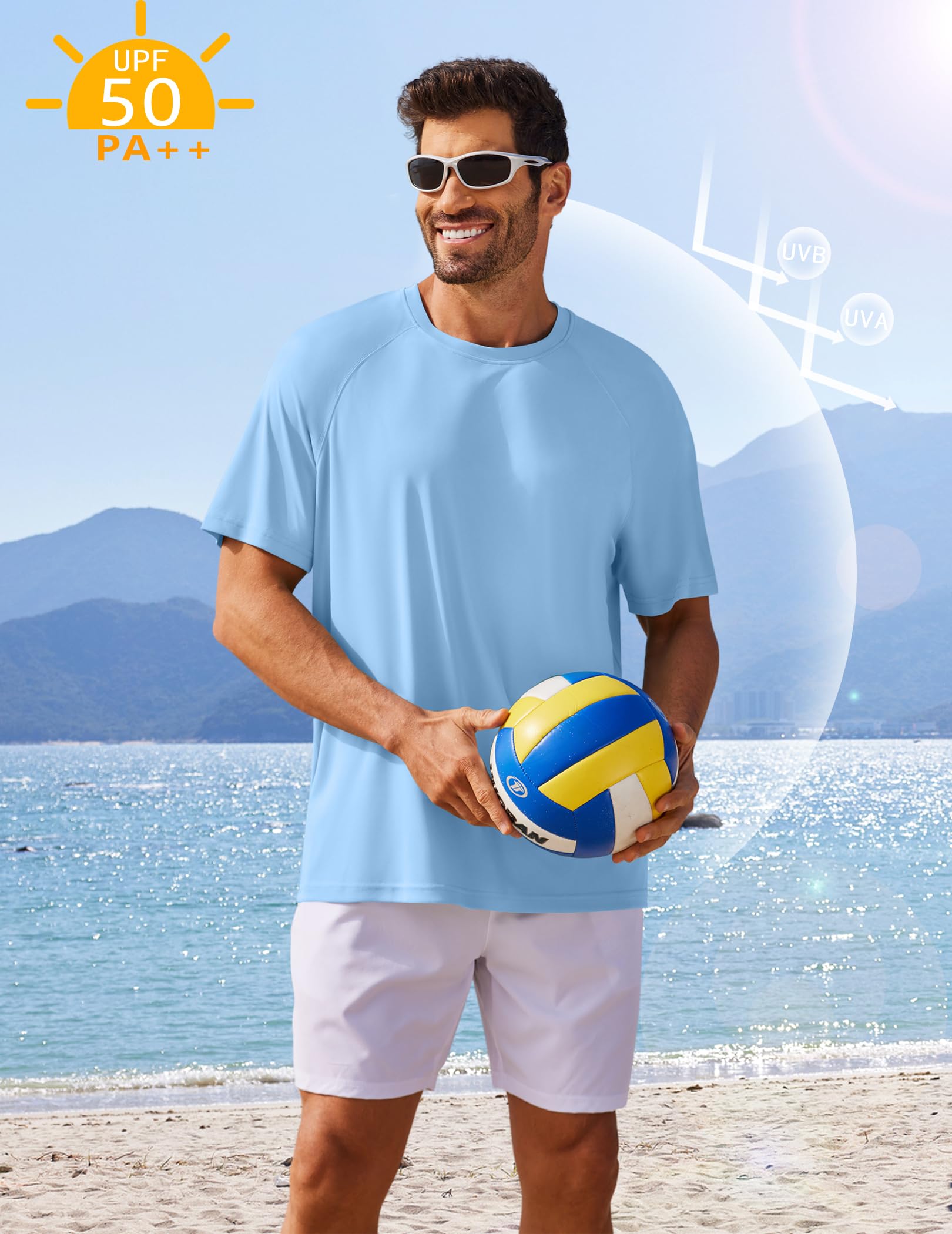 PINSPARK Tee Shirts Mens Short Sleeve Quick Dry Moisture Wicking Shirts for Men UPF 50+ Plain Novelty Cooling Casual T-Shirt S Light Blue