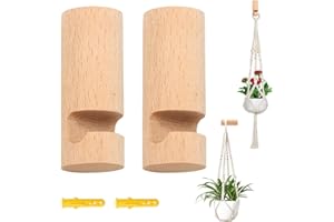 EGOMYRON 2 Pack Wood Ceiling Hooks for Hanging Plants, Heavy Duty Plant Hangers Hook for Hanging String Lights, Wind Chimes, Flower Basket, Lanterns, Indoor Outdoor Decoration