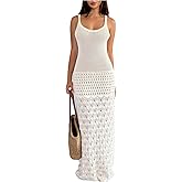 Milumia Women's Hollow Out Crochet Maxi Dress Sexy Sheer Scoop Neck Sleeveless Beach Cover Up Dresses