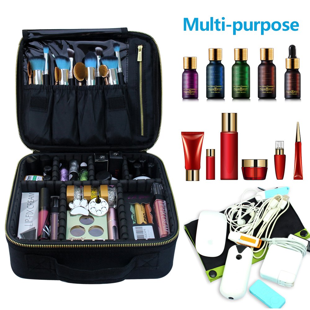 Travel Makeup Case,Chomeiu- Professional Cosmetic Makeup Bag Organizer Makeup Boxes With Compartments Neceser De Maquillaje(Black-M)