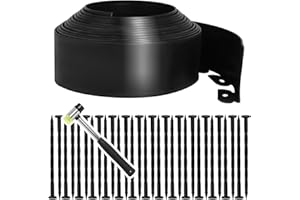 33FT Garden Edging Border, 4 Inch Height No Dig Lawn Edging Kit with 30 Spikes and Hammer, Plastic Landscape Edging for Yard,