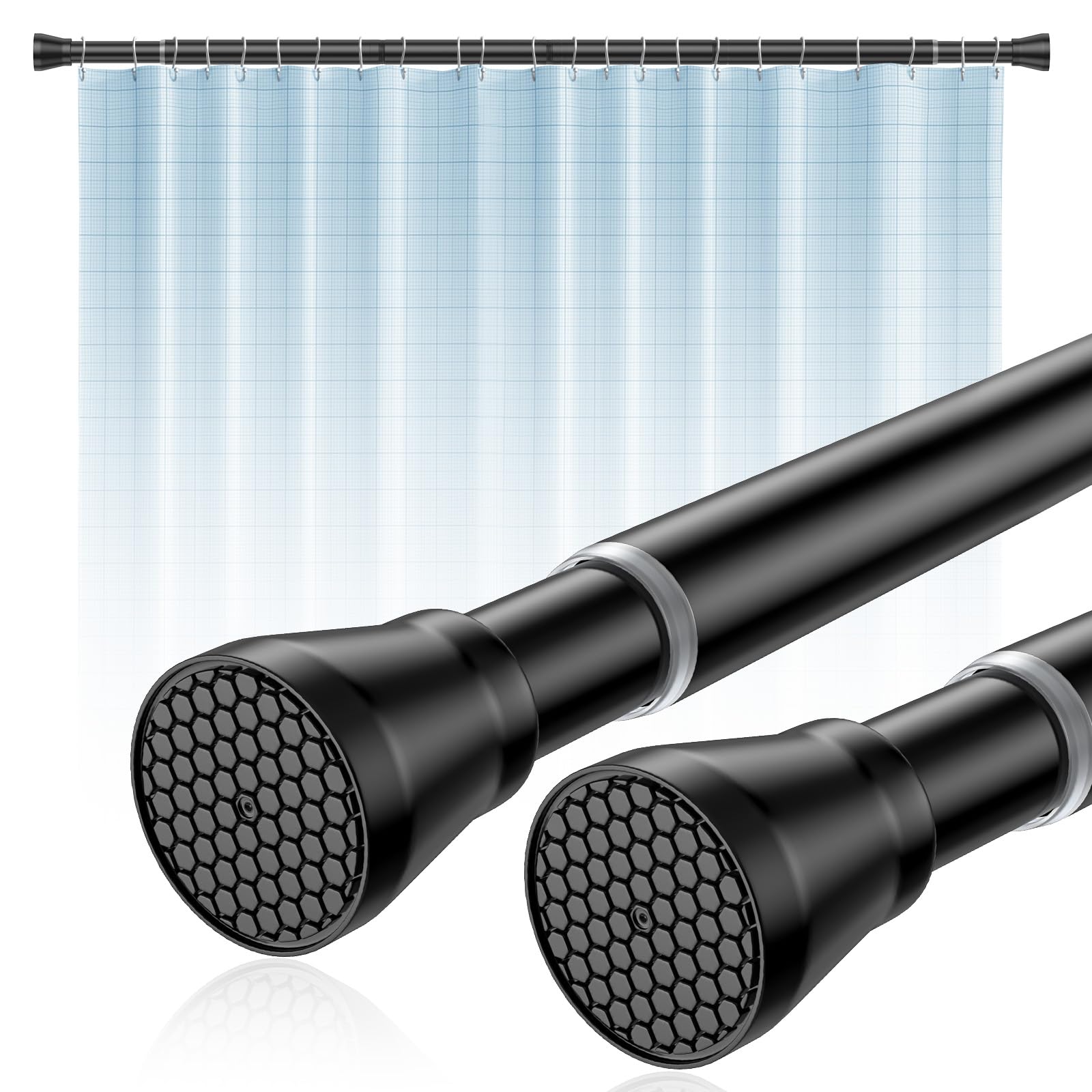 Photo 1 of Tension Curtain Rod 45-77 Inch 2Pack Black Shower Rod Tension Rod Adjustable Curtain Rod No Drilling Tension Curtain Rod Shower Rods for Bathroom Tension Shower Curtain Rod