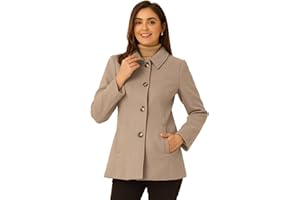 Allegra K Women's Overcoat Ponit Collar Single Breasted Trench Pea Coat