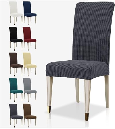 MAXIJIN Jacquard Stretch Dining Chair Slipcovers Grey 4 Pack Parson Chair Covers