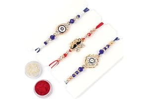 KSJONE Evil Eye Design Set of 3 Rakhi For Brother Rakhi Thread, Rakhi for Sister, Raksha Bandha Gift for Your Brother, Rakhi Bracelet For Loving Sibling, Father, Bhabhi, Bhaiya (Design 1)