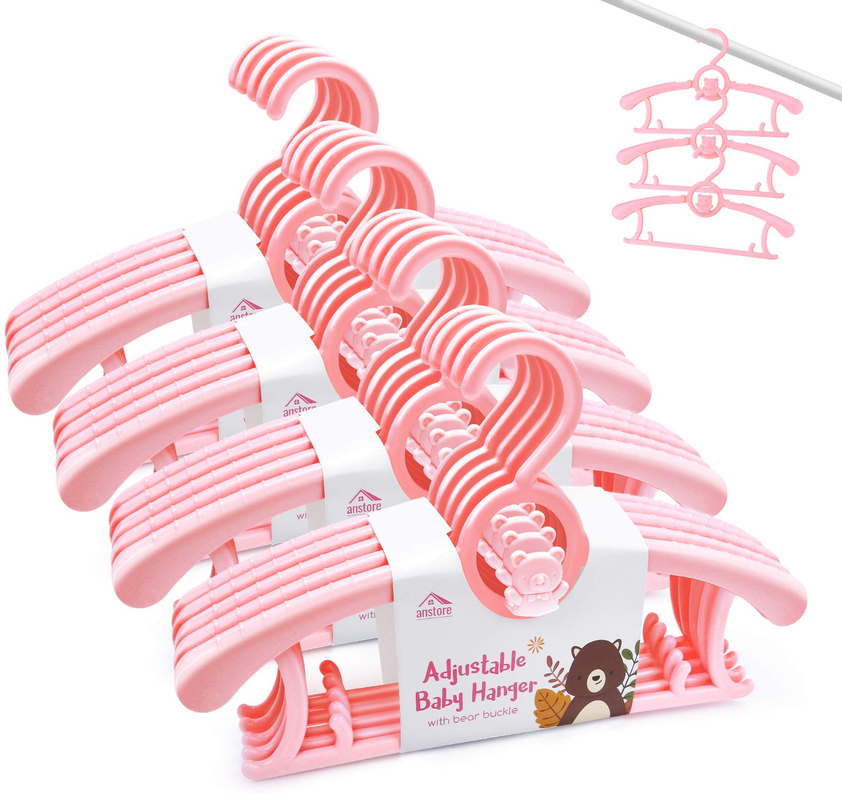Anstore 20 Pack Pink Baby Hangers, Extendable Nursery Hangers for 0 to Teenager