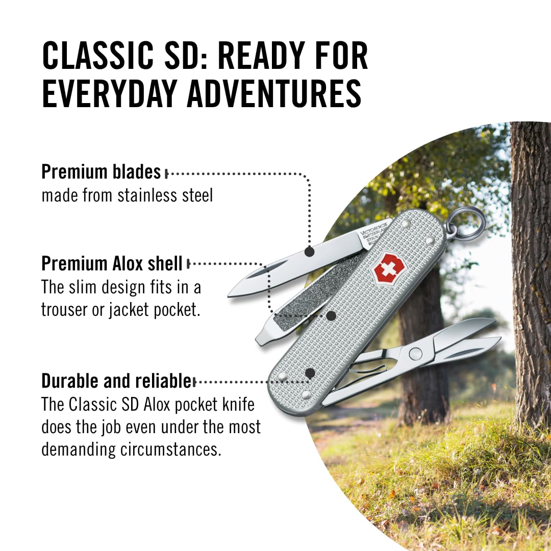 Victorinox Schweizer Taschenmesser, Klein, Classic SD Alox, Multitool, Swiss Army Knife, 5 Funktionen, Klinge, Nagelfeile, Silber 5