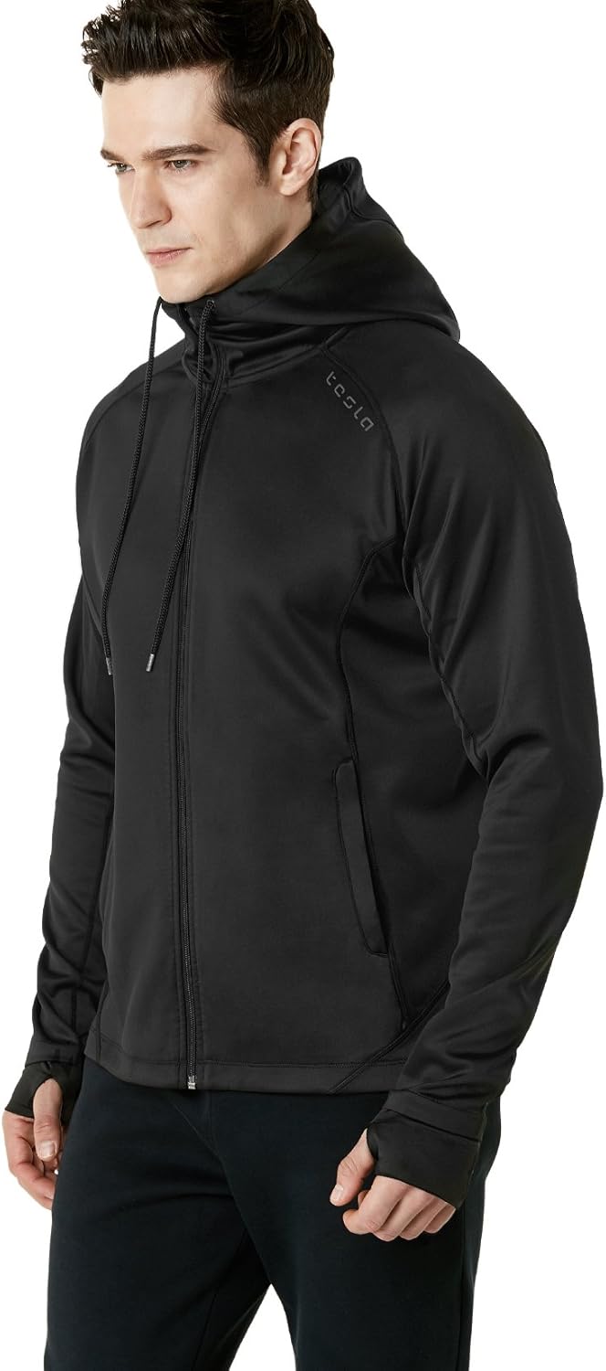 TSLA Men's Performance Active Training Full-Zip Hoodie Jacket : Clothing